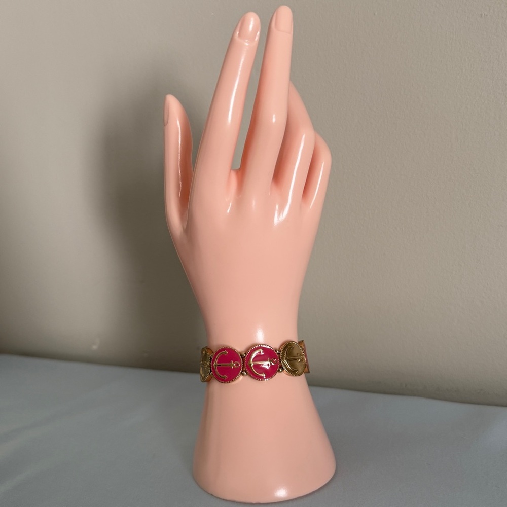 Gold and Red Anchor Bracelet